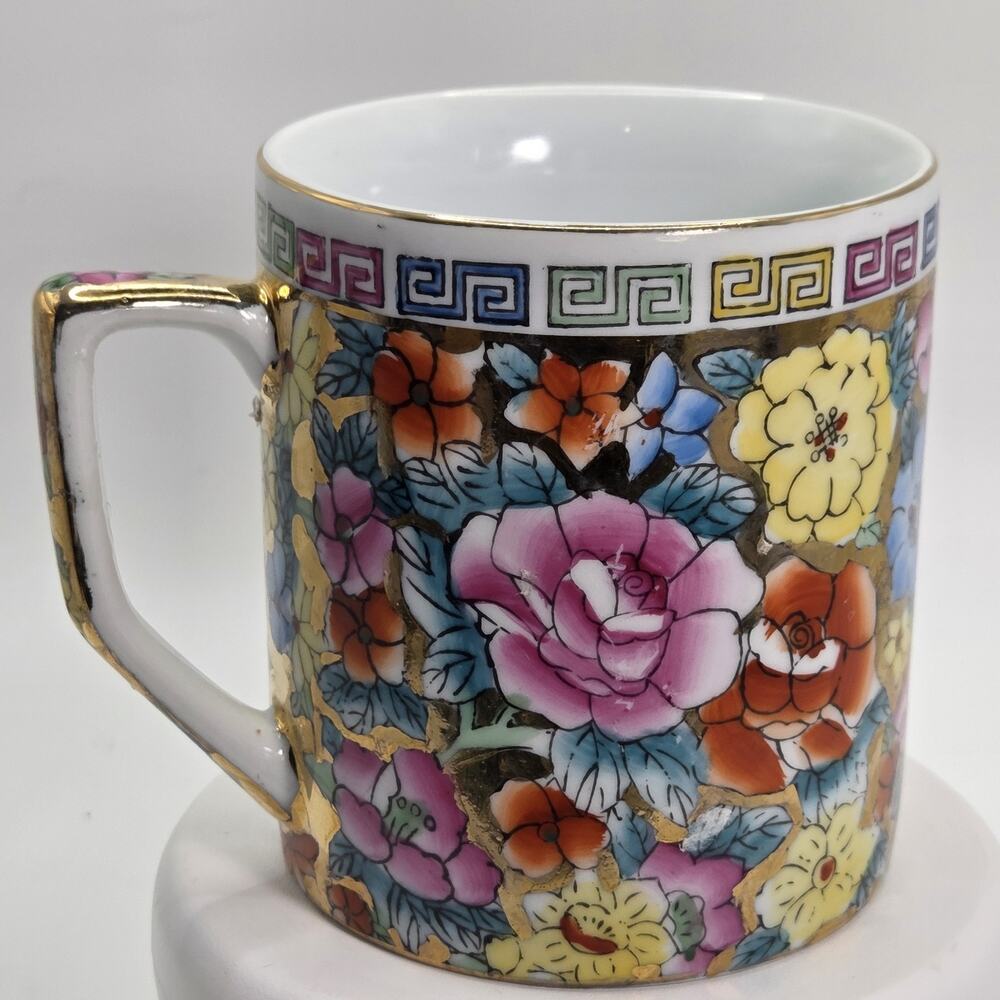 Vintage ST Millefleur Porcelain Mug Gold Floral Chinoiserie Design